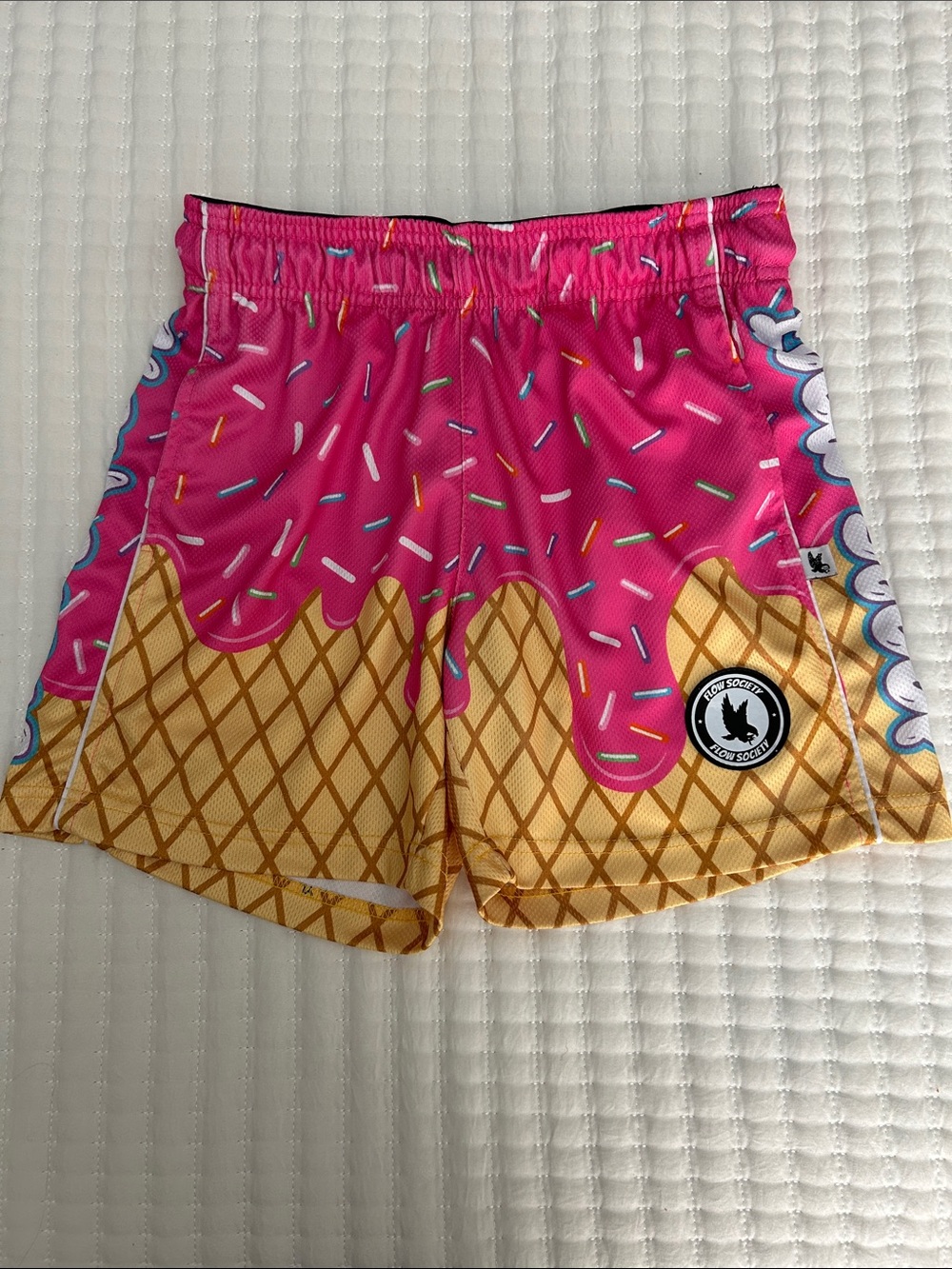 Flow Society Youth Lacrosse Shorts, Flow Scoop Pink, Ice Cream Drip Print, Large
